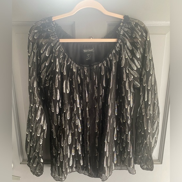 WHBM Black & Silver Metallic Teardrop Long Sleeve Top - Picture 3 of 9